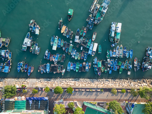 Cheung Chau, Hong Kong: Aerial top downview of the Cheung Chau island, famous for its fisherman harbor and waterfront promenade in Hongkong photo