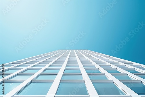 Front view of a white modern skyscraper perfect symmetry with blue sky and copy space. Architecture background concept . photo on white isolated background