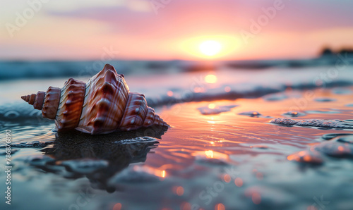 beautiful seashell in the sand at the romantic beach
