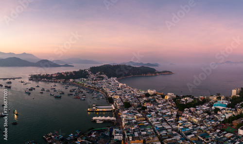 Cheung Chau, Hong Kong: Aerial panorama of  sunset over the Cheung Chau island in Hongkong