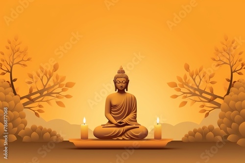 A buddha sits in vesak buddha purnima day with copy space. Background for vesak festival day photo
