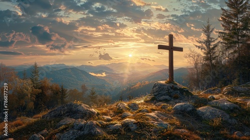Christ's cross in morning light