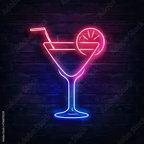Bar signboard design. Neon cocktail pattern. Bright colors. Decoration of the bar counter, hall, entrance group