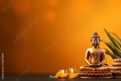 A buddha sits in vesak buddha purnima day with copy space. Background for vesak festival day