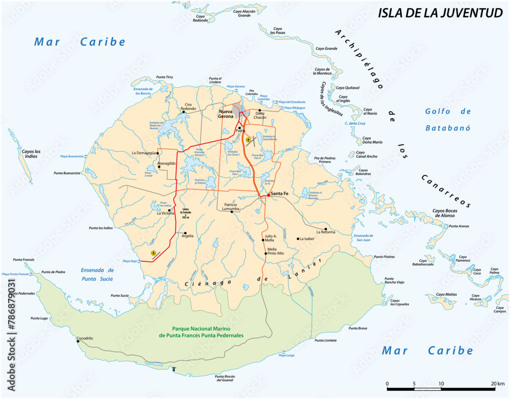 Vector map of Cuban Youth Island, Isla de la Juventud