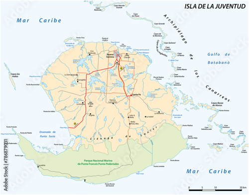 Bilde på lerret Vector map of Cuban Youth Island, Isla de la Juventud