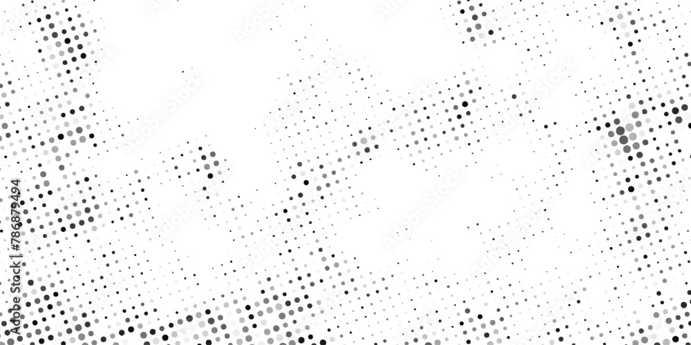 Gradient Dots Background. Grunge Pattern. Black and White Texture. Vintage Monochrome Overlay. Vector illustration