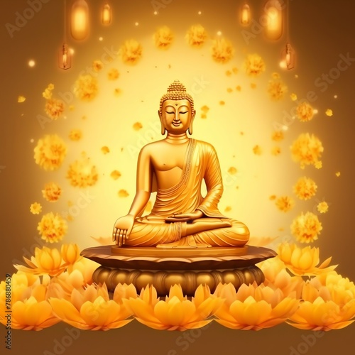 A buddha sits in vesak buddha purnima day with copy space. Background for vesak festival day 