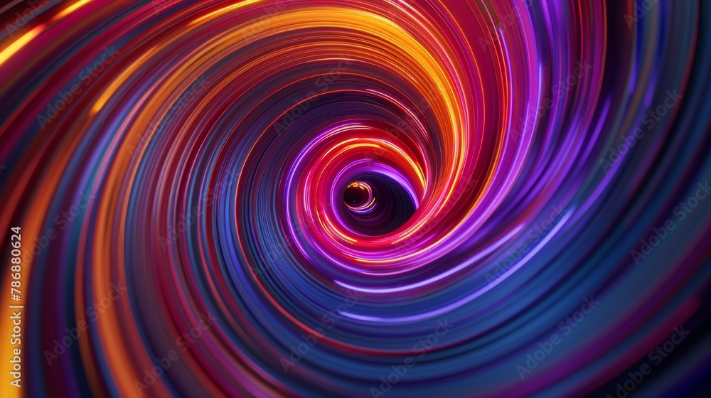 A glowing 3D rendering of a twisting vortex of blue, purple, orange, and red.