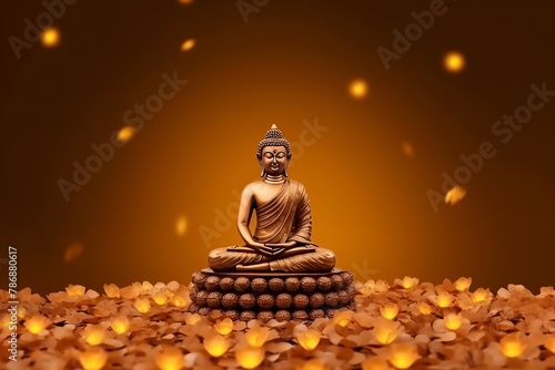 A buddha sits in vesak buddha purnima day with copy space. Background for vesak festival day 