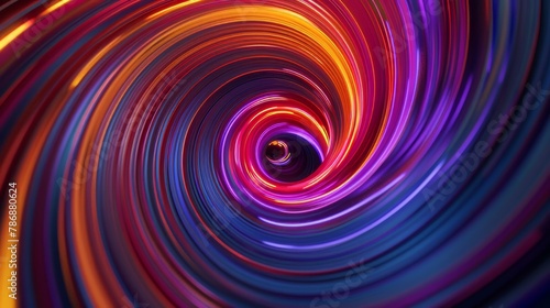 A glowing 3D rendering of a twisting vortex of blue, purple, orange, and red.