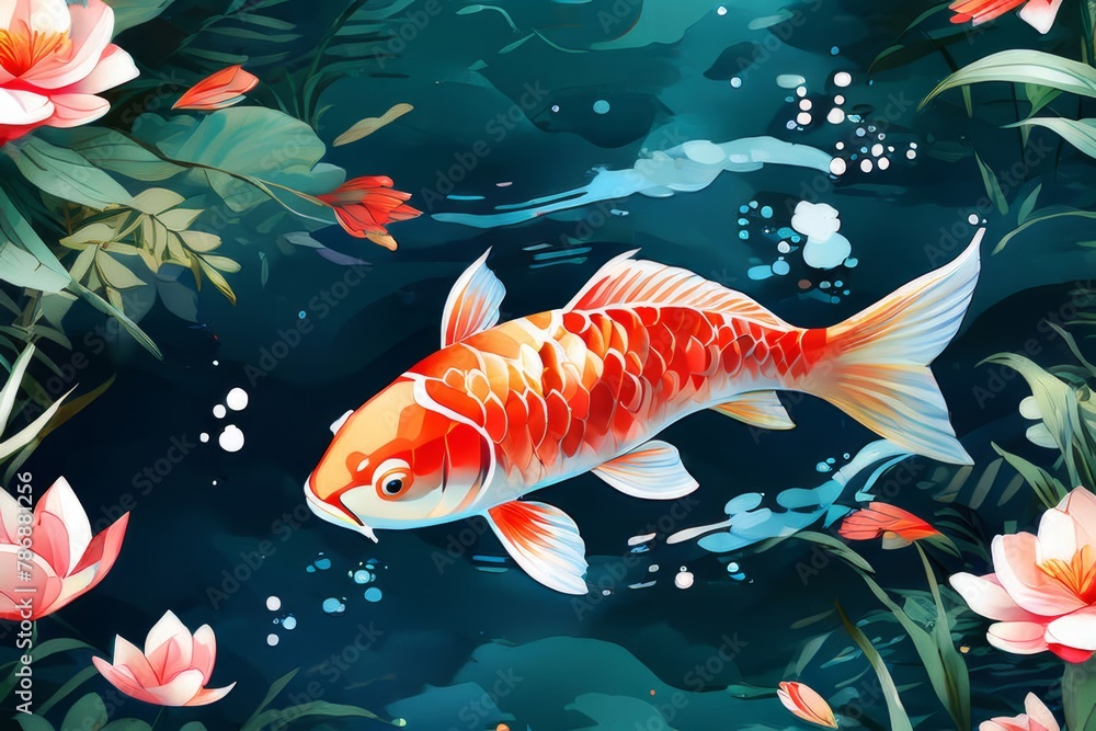 Colorful splash art image of a fish on white background Colorful splash art image of a fish on white background