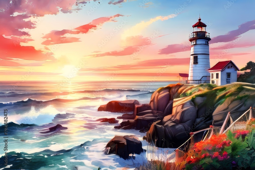 intelligence generated image of a lighthouse at seashore