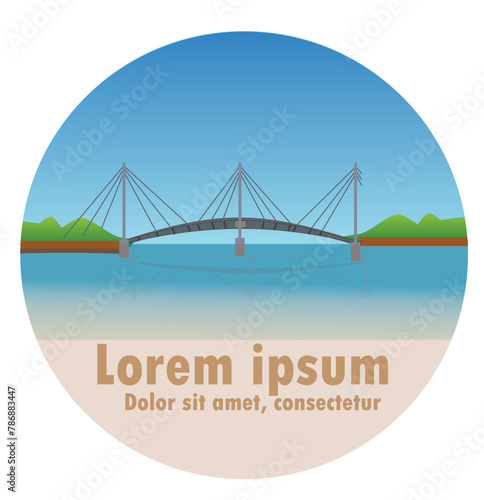 Icon with a big bridge that unite two shores. Vector illustration.