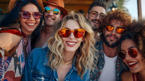 A group of young, happy people gather together to celebrate summer with parties, travel, refreshing cocktails, lemonade, and the summer lifestyle, embracing joy.