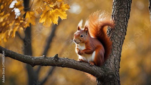 A squirrel is sitting on a pile of fallen leaves.
