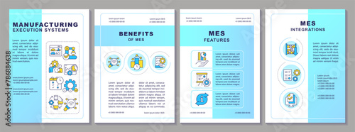 Manufacturing execution systems brochure template. Leaflet design with linear icons. Editable 4 vector layouts for presentation, annual reports. Arial-Black, Myriad Pro-Regular fonts used