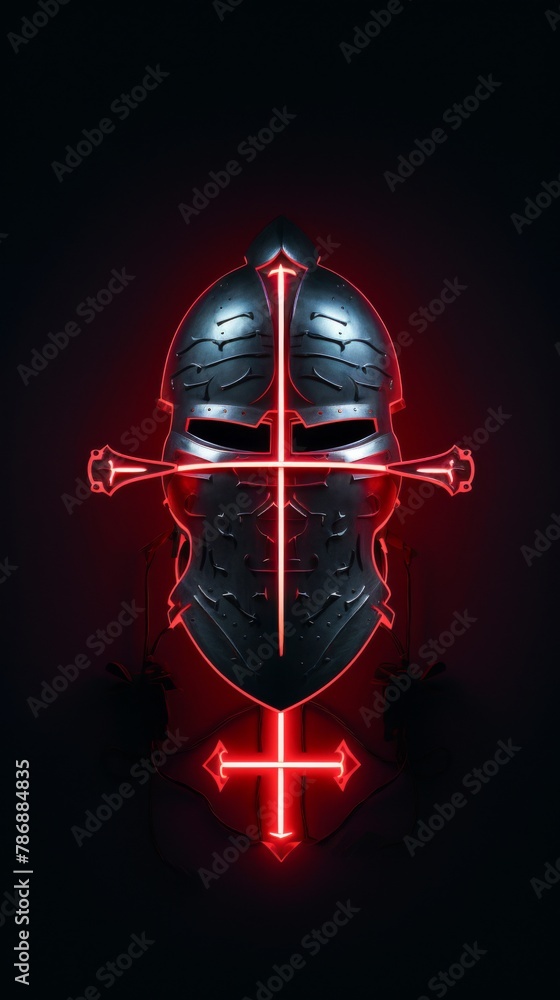 Interpretation of Knights Templar iconography through electronic-inspired art neon