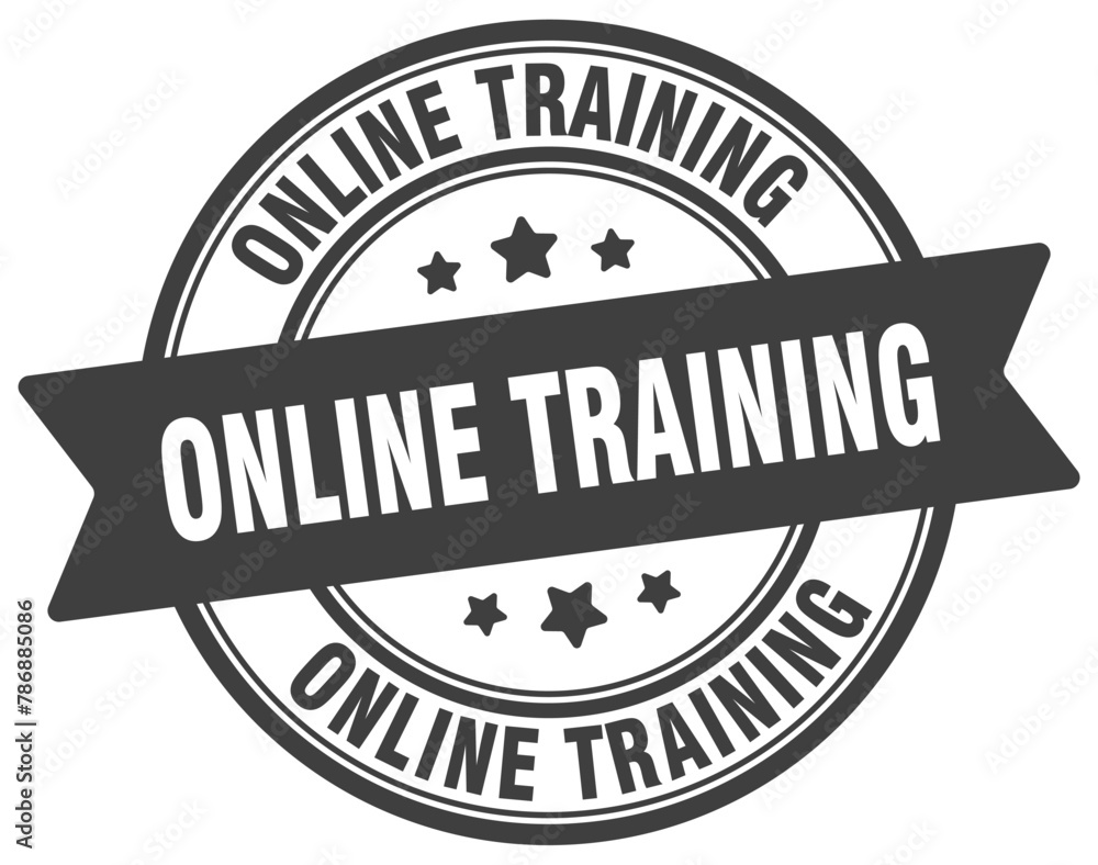 online training stamp. online training label on transparent background. round sign