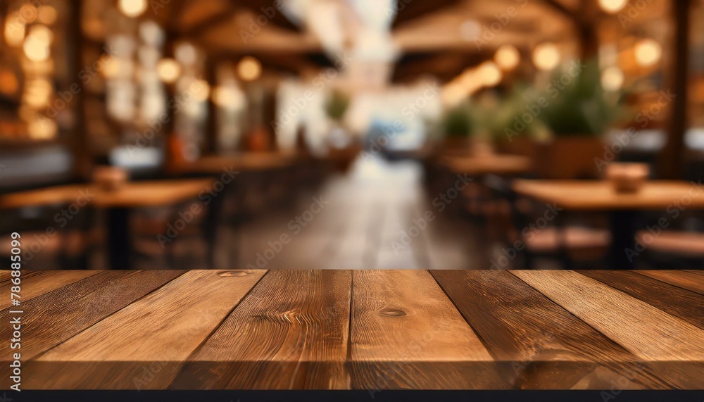 A Taste of Rustic: Perspective Brown Wooden Board in Café Blur A Taste of Rustic: Perspective Brown Wooden Board in Café Blur