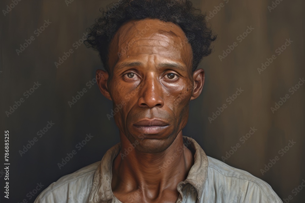 A portrait of a man with long freckles on his forehead and nose
A portrait of a man with long freckles on his forehead and nose