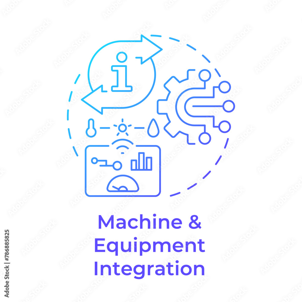 Machine and equipment integration blue gradient concept icon. Machinery control, smart manufacturing. Round shape line illustration. Abstract idea. Graphic design. Easy to use in infographic, article Machine and equipment integration blue gradient concept icon. Machinery control, smart manufacturing. Round shape line illustration. Abstract idea. Graphic design. Easy to use in infographic, article