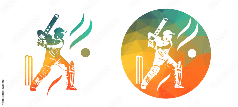 Stylish Batting Action: Vector Graphic of Cricket Batsman Swing, vector of a batsman pose in filled and empty background, cricket leagues concept