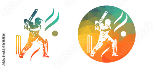 Stylish Batting Action: Vector Graphic of Cricket Batsman Swing, vector of a batsman pose in filled and empty background, cricket leagues concept