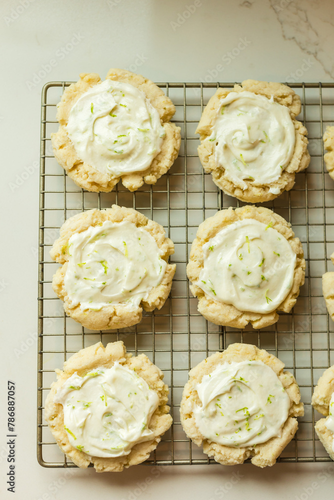 Frosted lime sugar cookies on a cooking rack Frosted lime sugar cookies on a cooking rack