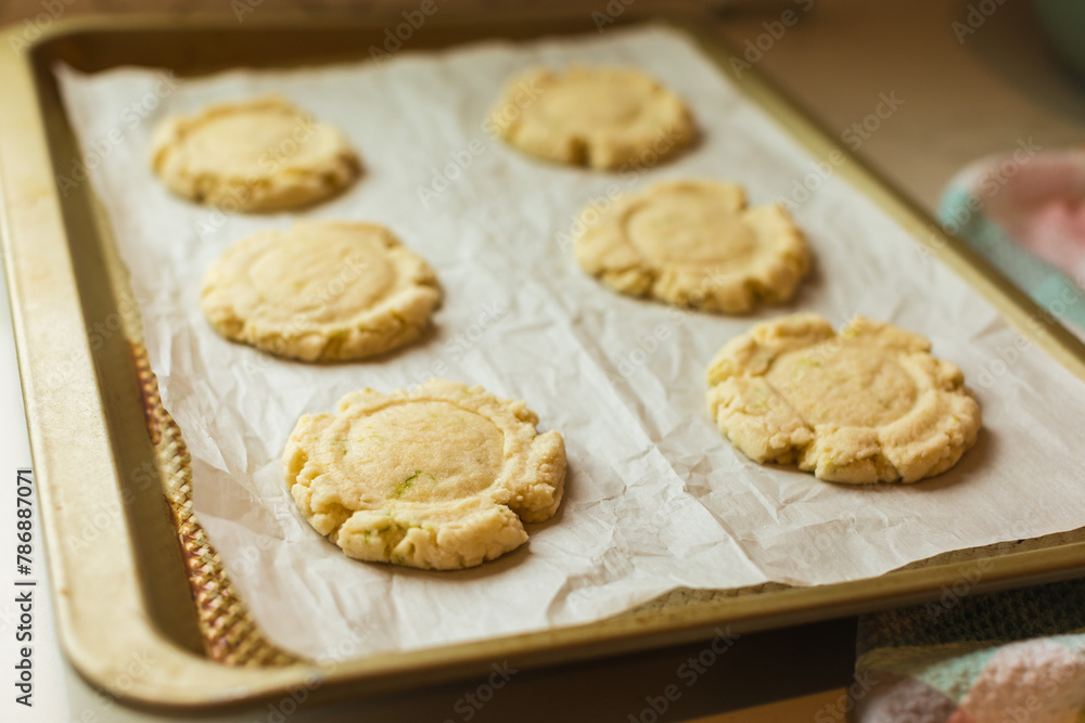 Lime sugar cookies on baking sheet