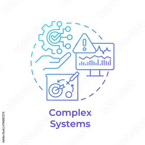Fototapeta Naklejka Na Ścianę i Meble -  Complex systems blue gradient concept icon. Capacity planning, modern industry. Data management. Round shape line illustration. Abstract idea. Graphic design. Easy to use in infographic, article