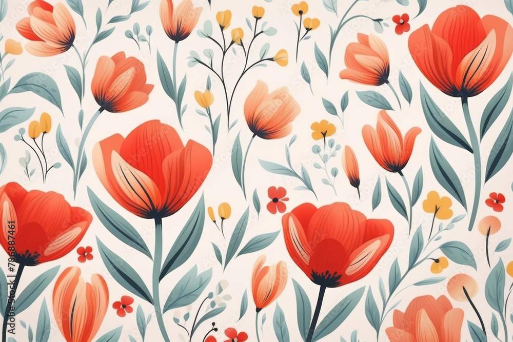 Red and White Flower Pattern on White Background
