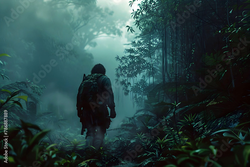 Lone Survivor Battles Undead Hordes Alongside Loyal Animal Companion in Lush Jungle Landscape