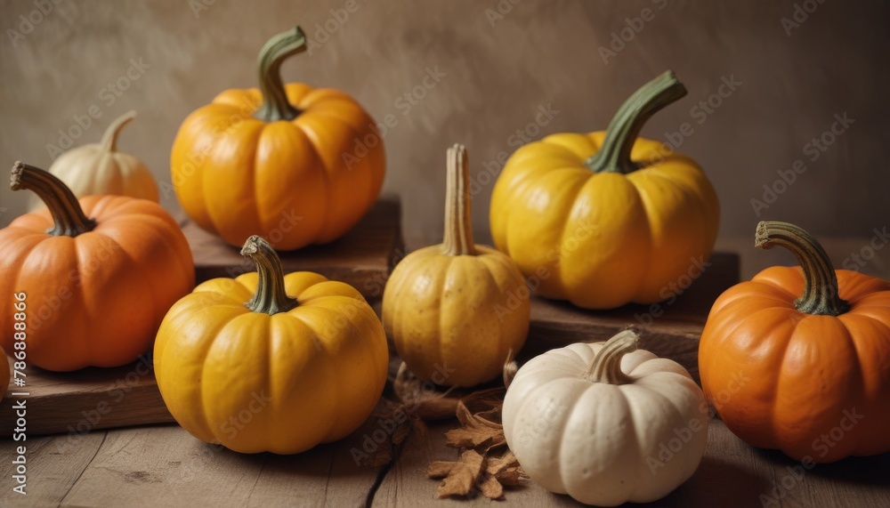 handmade plaster pumpkins. Banner for autumn seasonal holidays background. DIY craft pumpkins for Halloween, thanksgiving, fall decoration handmade plaster pumpkins. Banner for autumn seasonal holidays background. DIY craft pumpkins for Halloween, thanksgiving, fall decoration