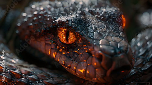 Menacing Serpent's Gaze in the Midnight Shadows:A Captivating 3D Photographic