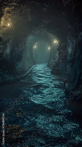 Mesmerizing Underwater Cave Through Glowing Abyssal Depths