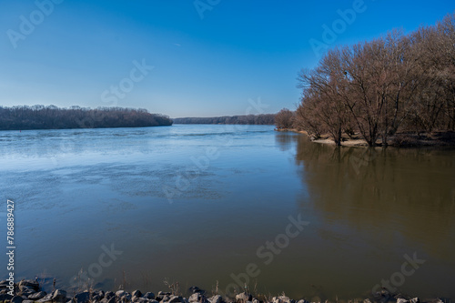 Danube river among autumn forests.