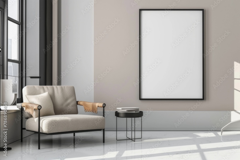 Fototapeta premium Modern scandinavian interior with poster mockup created with generative ai