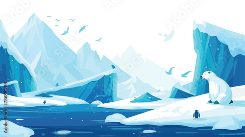 Cartoon nature winter arctic landscape with ice  photo