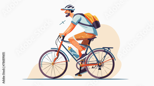 Fototapeta Naklejka Na Ścianę i Meble -  Casual man cyclist enjoying riding bicycle. Bicyclist