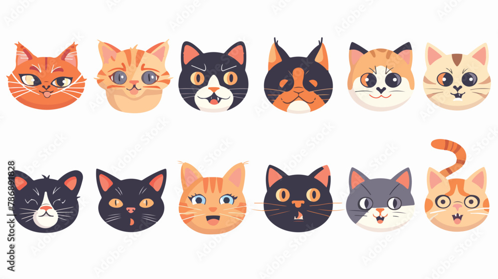 Cats heads faces emoticons vector illustration set