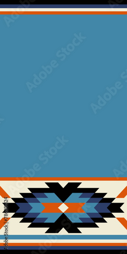 Native american heritage month. Vector vertical banner, poster, card, content for social media. Beige and blue background with native ornament border.