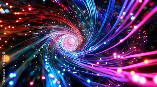 abstract colored electric cables and optical fibers, LED lights, technology background, 16:9