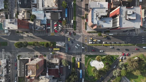 Aerial birds eye view drone timelapse video of rush hour morning traffic in quito ecuador south america