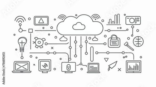 Cloud data technology ultra modern outline line icons