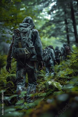 Stealthy Military Unit Navigates Lush Forest Terrain on Covert Mission © lertsakwiman