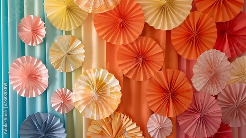 Elegant paper plate curtain backdrop against a solid color, adding texture and depth to any event space