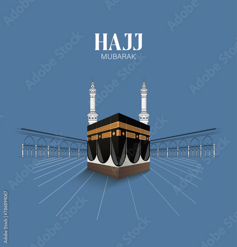HAJJ. Kaaba Vector for Hajj Mabroor in Mecca Saudi Arabia. Hajj Mabrour And The Holy Mecca Greeting Islamic Illustration Background.  Muslim people are praying in Hajj