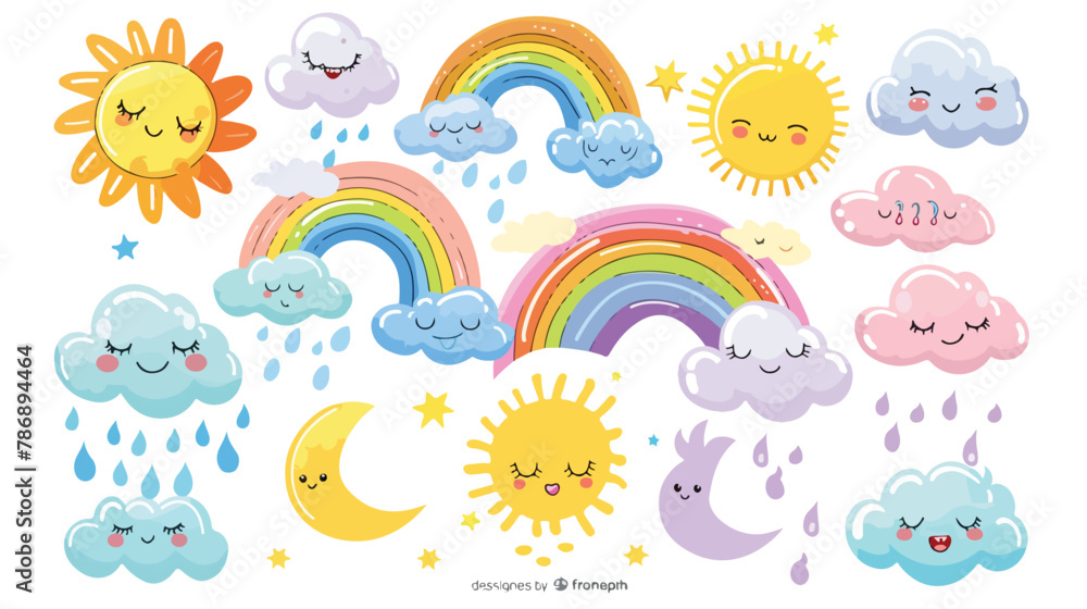 Cute weather characters set vector illustration. Cart