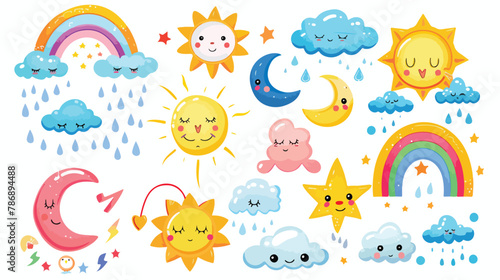 Cute weather characters set vector illustration. Cart